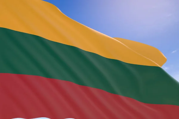 3D rendering of Lithuania flag waving on blue sky background — Stock Photo, Image