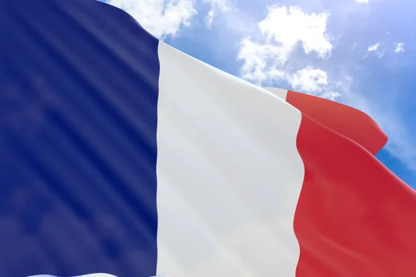 3D rendering of France flag waving on blue sky background — Stock Photo, Image