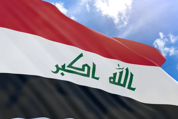 Rendu 3D du drapeau irakien agitant sur fond bleu ciel — Photo