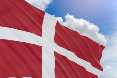 3D rendering of Denmark flag waving on blue sky background clipart