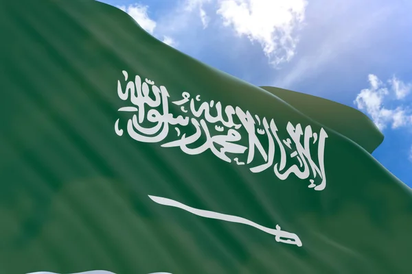 3D renderização da bandeira da Arábia Saudita acenando no fundo do céu — Fotografia de Stock