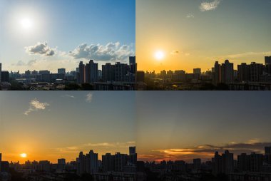4 anlar günbatımı Downtown Singapur manzarası gün gece için
