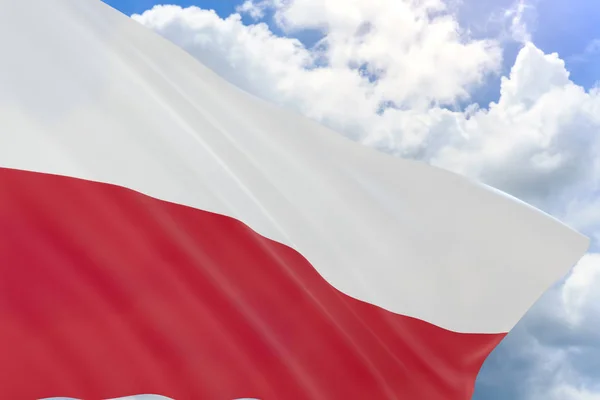Polonya bayrak mavi gökyüzü arka plan üzerinde sallayarak 3D render