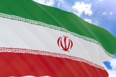 3D Render mavi gökyüzü arka plan üzerinde sallayarak Iran bayrağı