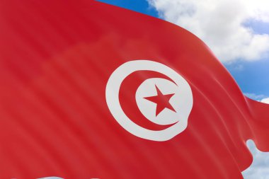 3D Render mavi gökyüzü arka plan üzerinde sallayarak Tunus bayrağı