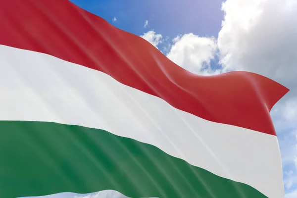 3D Render mavi gökyüzü arka plan üzerinde sallayarak Macaristan bayrağı