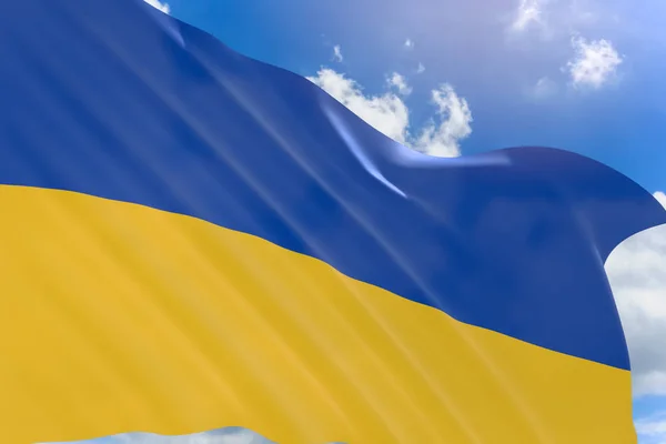 3D Render mavi gökyüzü arka plan üzerinde sallayarak Ukrayna bayrağı