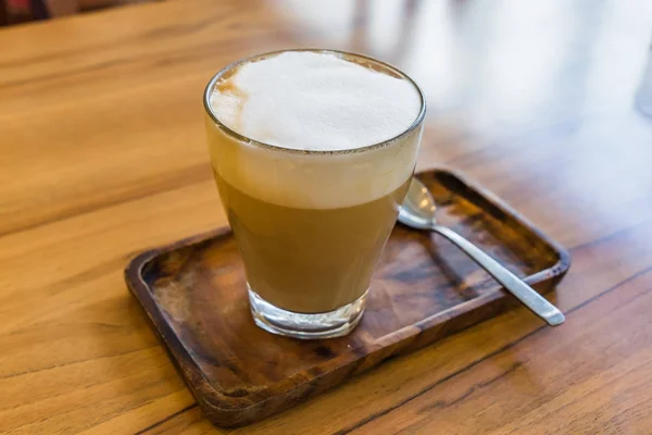 Cup of Coffee Latte on wooden table background — Stock Photo, Image