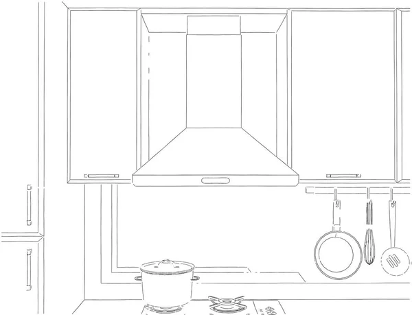 Sketch of fume hood and cupboards