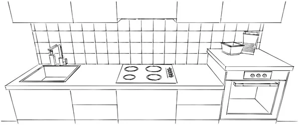 Sketch of kitchen counter with tile splash back isolated.