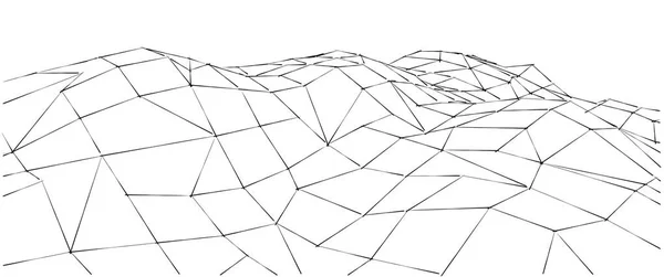 Low-poly geometric 3D mountain landscape. Black and white.