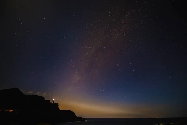 Beautiful sky with many stars above the ocean. Milkway space background — Stock Photo, Image