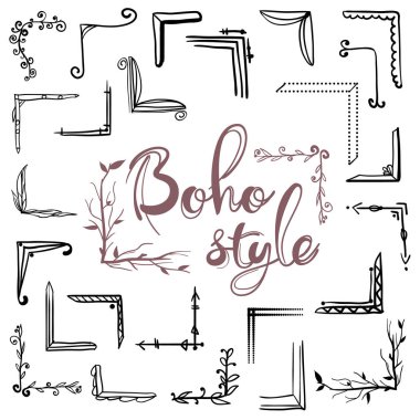 Boho çerçeve. el-çizim. öğe