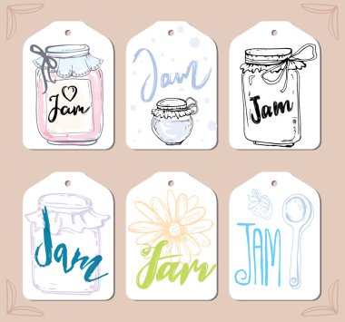 Çilek etiket kümesi reçel. Lebel tasarım şablonu