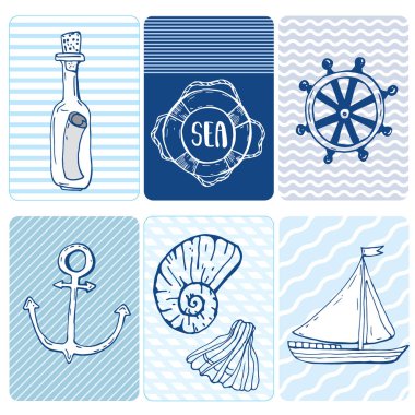 Deniz sorunsuz. Deniz kabuklarını kart koleksiyonu