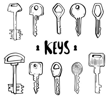 Ev ve araba anahtarı elle çizilmiş anahtar taşı-in doodles