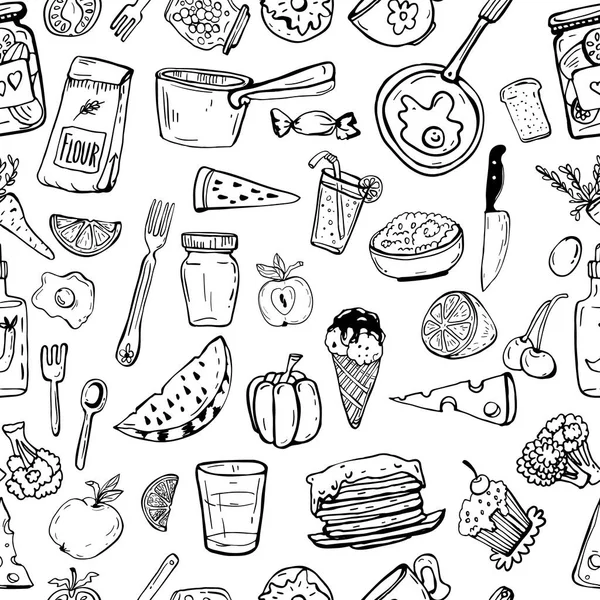 Patrón de utensilios de cocina y objetos de cocina — Archivo Imágenes Vectoriales