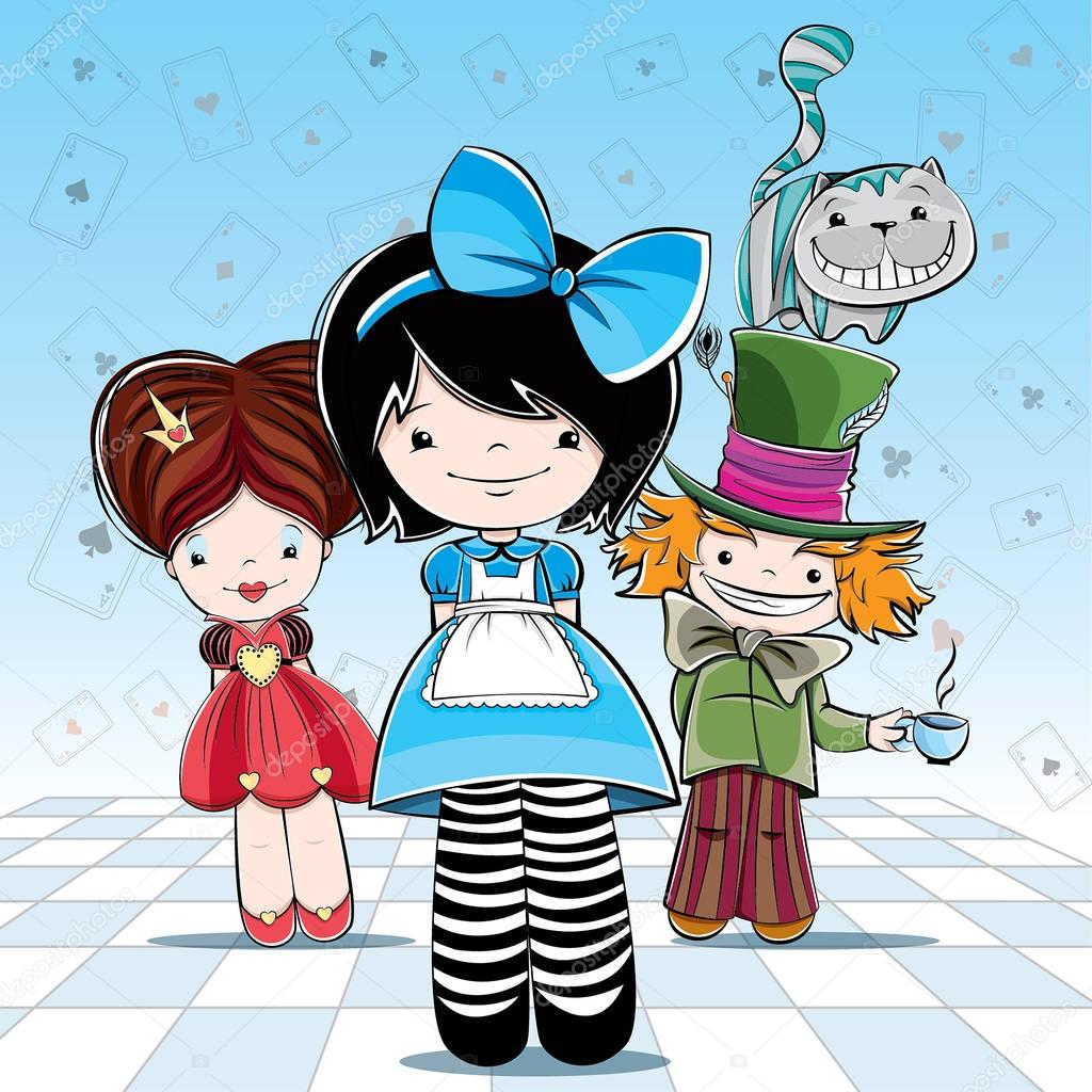 Illustration for card or party Alice in wonderland