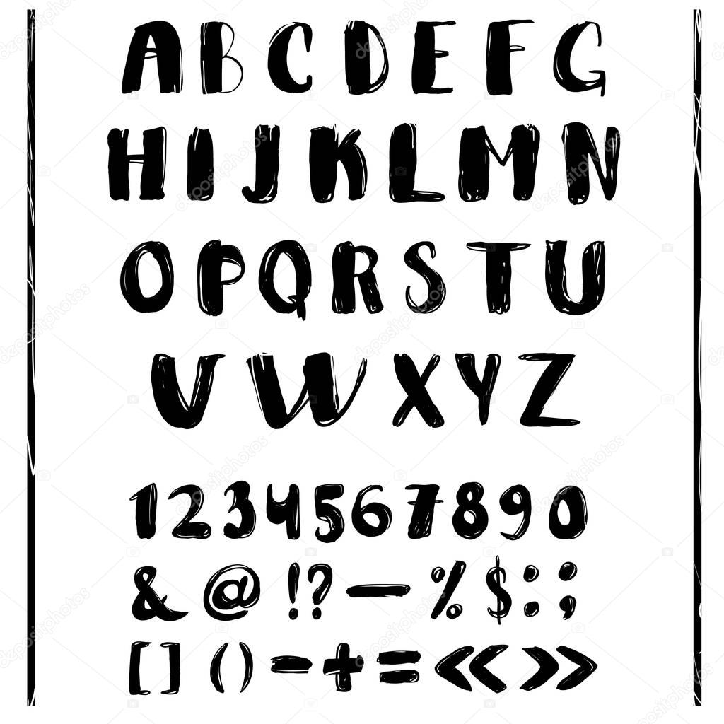 Black and white hand lettering alphabet design
