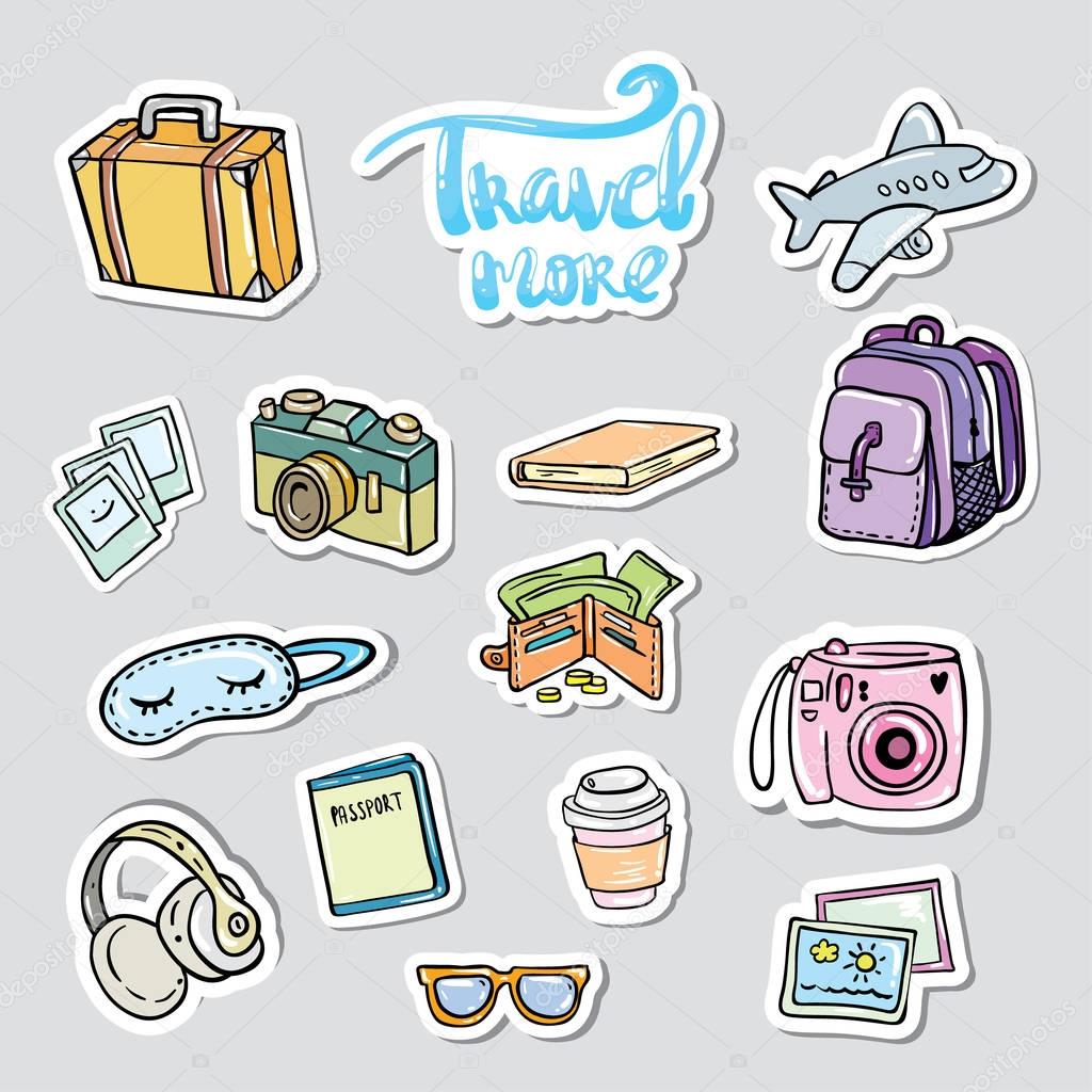 Set travel sticker. Traveling icons 
