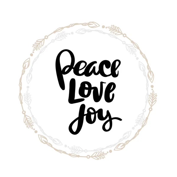 Paz Amor Alegría Cartel tipográfico escrito a mano . — Vector de stock