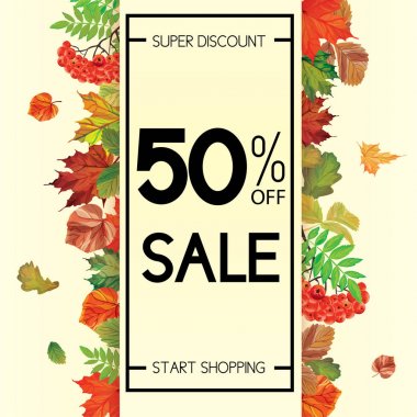 Yazı ile sonbahar satış ve tipografi el ilanı