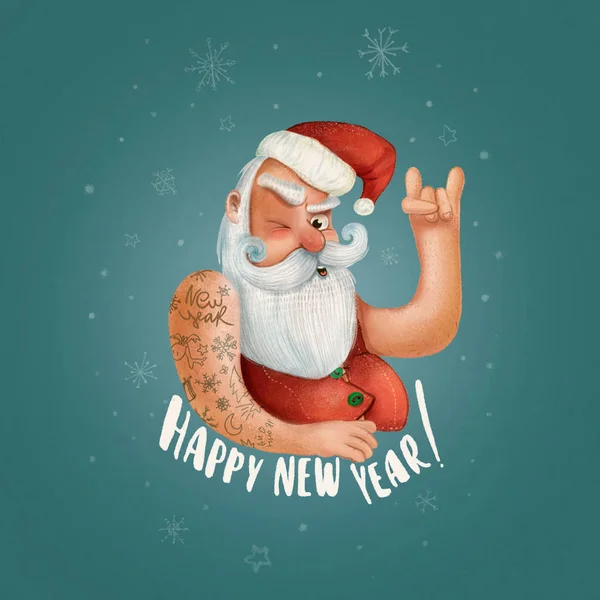 Rock'n roll Noel Baba. Noel hipster poster parti veya tebrik kartı için. kötü santa Noel afiş arka plan