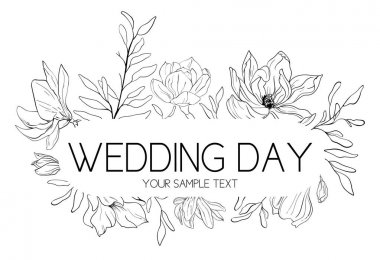 Vektör çizim çiçek dekorasyon ile dalları. Bahar Manolya. Çiçekli Çerçeve