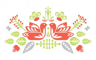 Kuşlar için Etiketler, kartları, amblemler, logolar dekoratif kompozisyon öğeleri. Halk sanatı