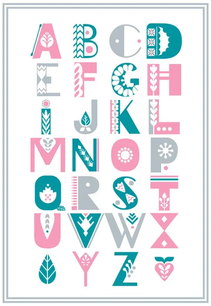 Vector folk alphabet decorated with nordic folk ornaments. Display font. — Stock Vector