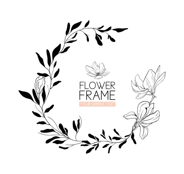 Wreath Magnolia flower drawing and sketch with black and white line-art. — Stock Vector