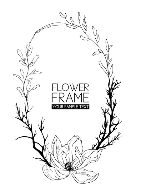 Wreath Magnolia flower drawing and sketch with black and white line-art. — Stock Vector