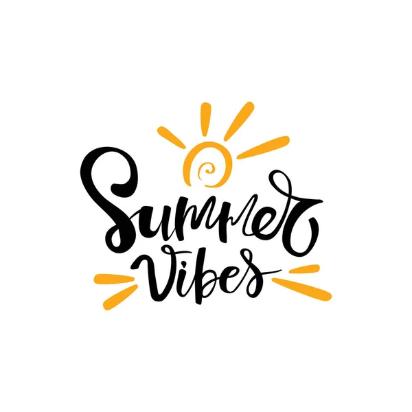 Summer Vibes Typographic Inscription White Background Holiday Poster Handwritten Vacations — Stock Vector
