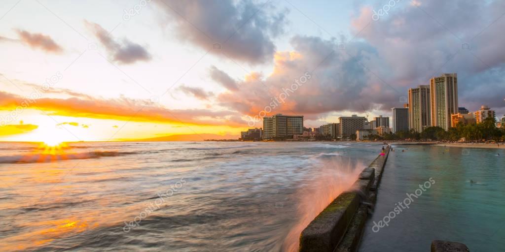 Sunset at Waikiki Beach on Oahu