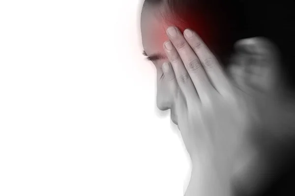 Women has inflammation and swelling cause a pain the headache, isolated on white background. — Stock Photo, Image