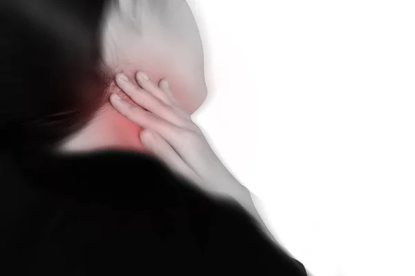 妇女有炎症和肿胀原因痛喉咙痛，在白色背景上孤立. — 图库照片