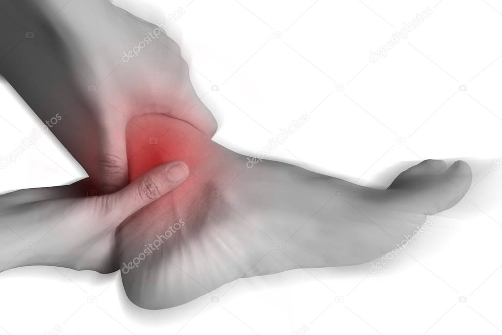 women has inflammation and swelling cause a pain the sore ankle, isolated on white background.