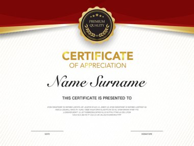 diploma sertifikası şablonu kırmızı ve altın rengi lüks ve modern biçim vektör görüntüsü.
