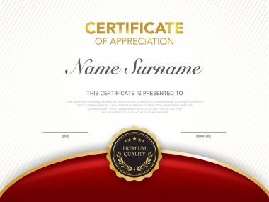 diploma sertifikası şablonu kırmızı ve altın rengi lüks ve modern biçim vektör görüntüsü.