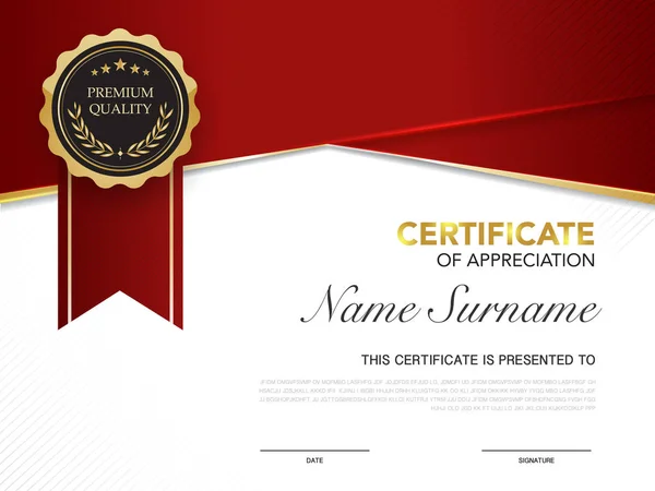 Diploma Modelo Certificado Vermelho Cor Ouro Com Luxo Imagem Vetorial —  Vetores de Stock