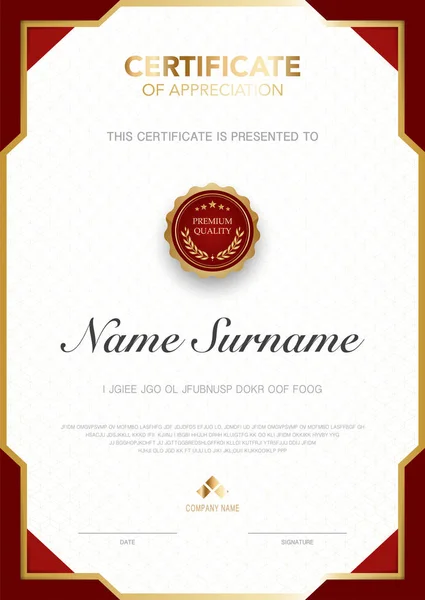 Diploma Certificado Plantilla Color Rojo Oro Con Imagen Vectorial Lujo — Archivo Imágenes Vectoriales