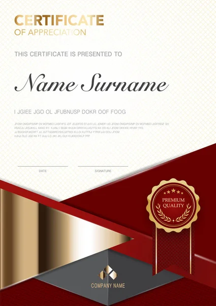 Modèle Certificat Diplôme Couleur Rouge Avec Image Vectorielle Luxe Style — Image vectorielle