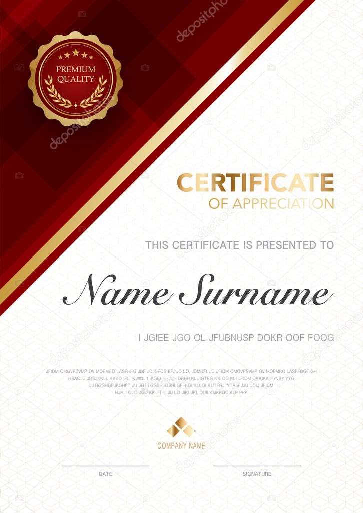 diploma certificate template red and gold color with luxury and modern style vector image.