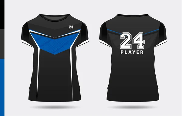 Sport Elegante Nero Blu Shirt Abbigliamento Trendy Design Silhouette Tipografia — Vettoriale Stock