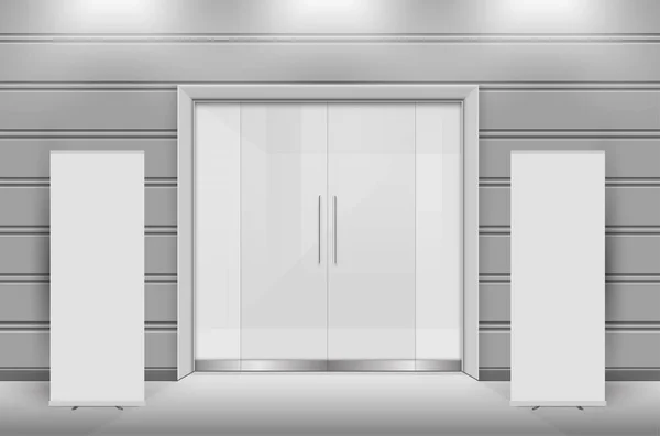 Двойные Раздвижные Стеклянные Двери Автоматическим Датчиком Движения Векторный Дизайн — стоковый вектор