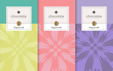 Çikolata paketleme seti. Paketleme için etiketli lüks ürün markalaştırma şablonu. Vektör tasarımı.