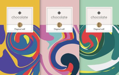 Çikolata paketleme seti. Paketleme için etiketli lüks ürün markalaştırma şablonu. Vektör tasarımı.