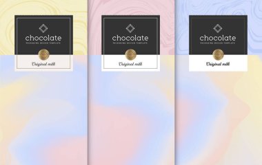 Çikolata paketleme seti. Paketleme için etiketli lüks ürün markalaştırma şablonu. Vektör tasarımı.