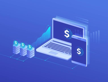 Etkili şablon teknolojisi verileri, madencilik sunucu tarım odası ve telefon, bilgisayar, veri, veri işleme vektör çizimi gibi akıllı dijital aygıtlar.