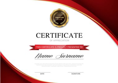 diploma sertifikası şablonu kırmızı ve altın rengi lüks ve modern biçim vektör görüntüsü.